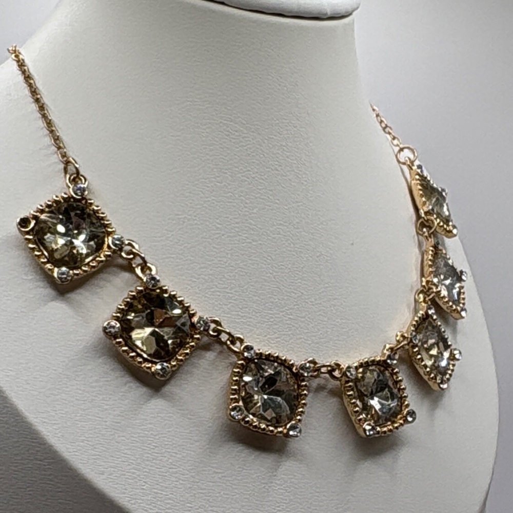 J Crew Gold Statement Necklace Champagne Crystal Square Bib - Picture 5 of 10
